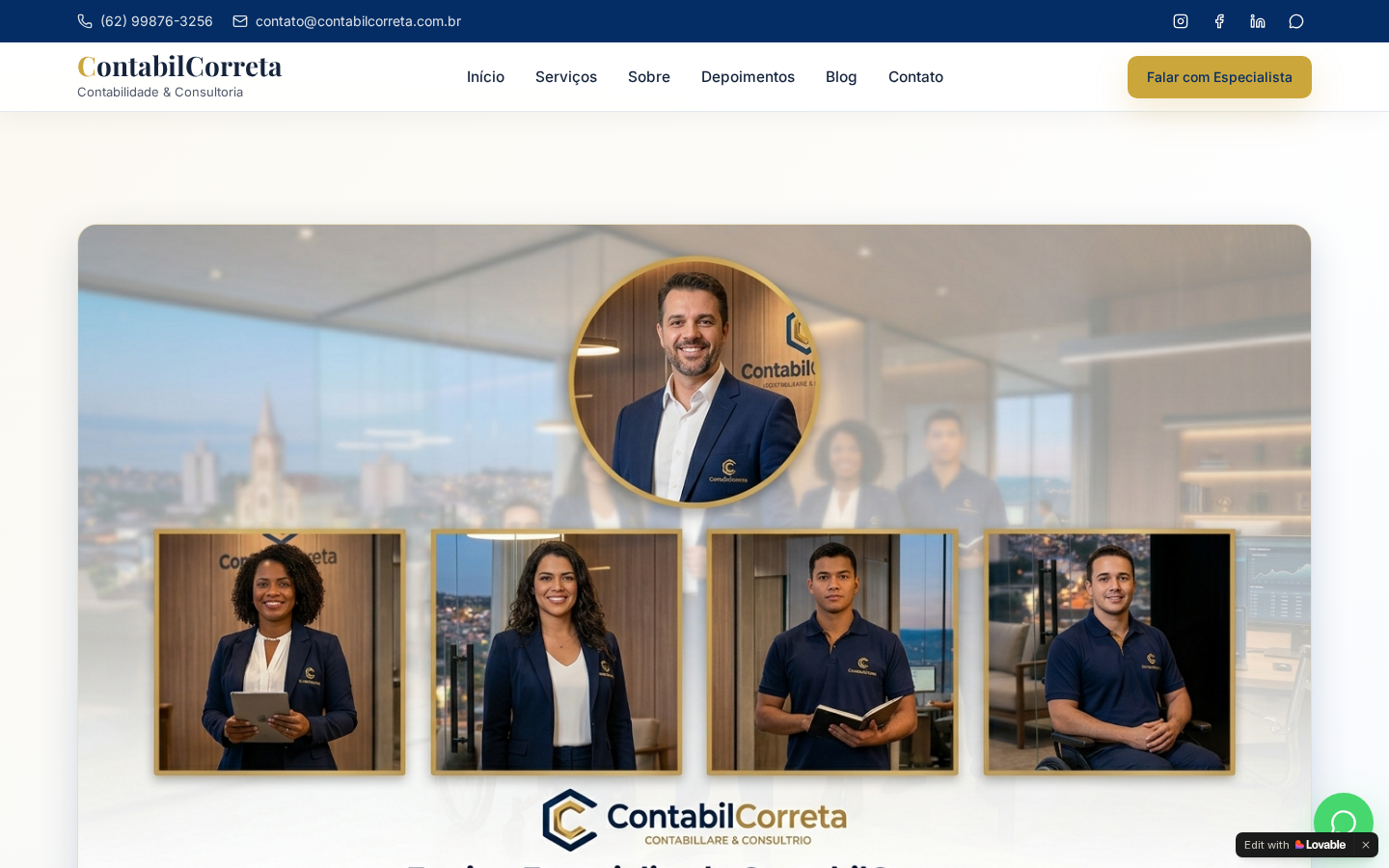 Screenshot do site ContabilCorreta