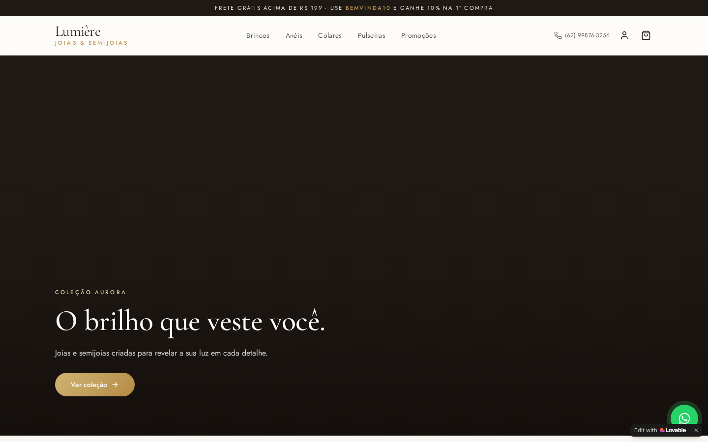 Screenshot do site Lumière Joias